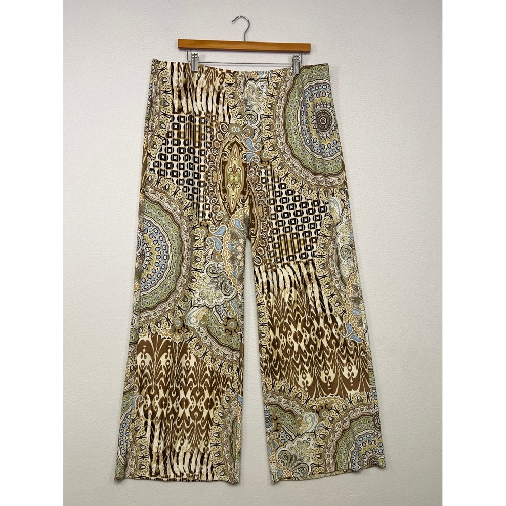 Boho Eclectic Chico's Womens 3 XL Brown Paisley Geometric Wide Leg Stretch Pants